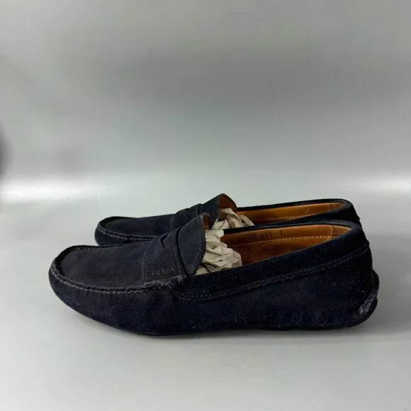 Prada Navy blue Suede Leather Driving Loafers, Size 7 (US8)